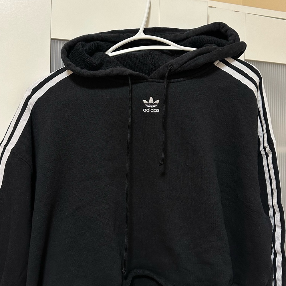 Adidas Black Hoodie with White Stripes